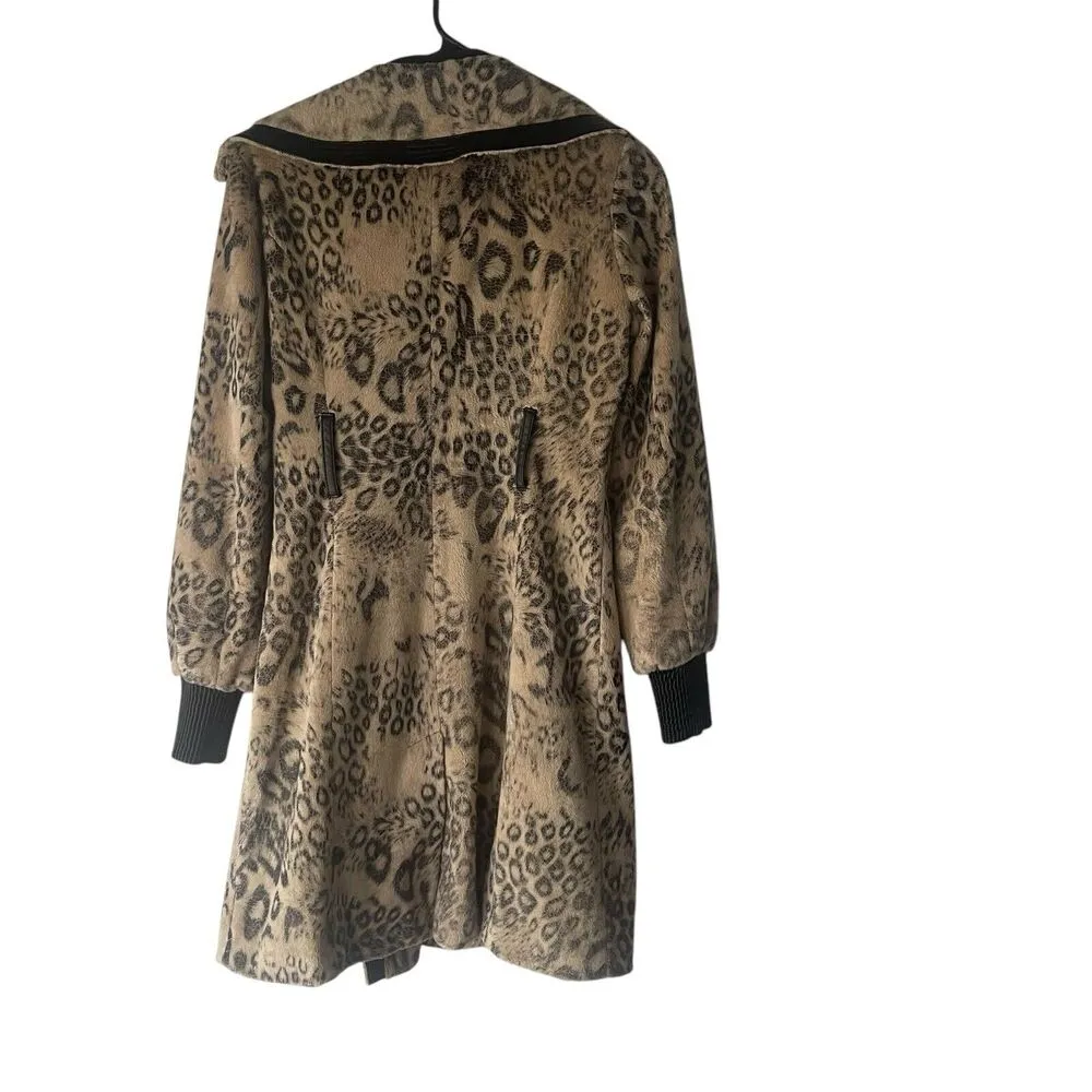 Bebe Y2k Girlie Womens Size XS Cheetah Mob Wive Faux Fur Long Button Trench Coat - Image 2