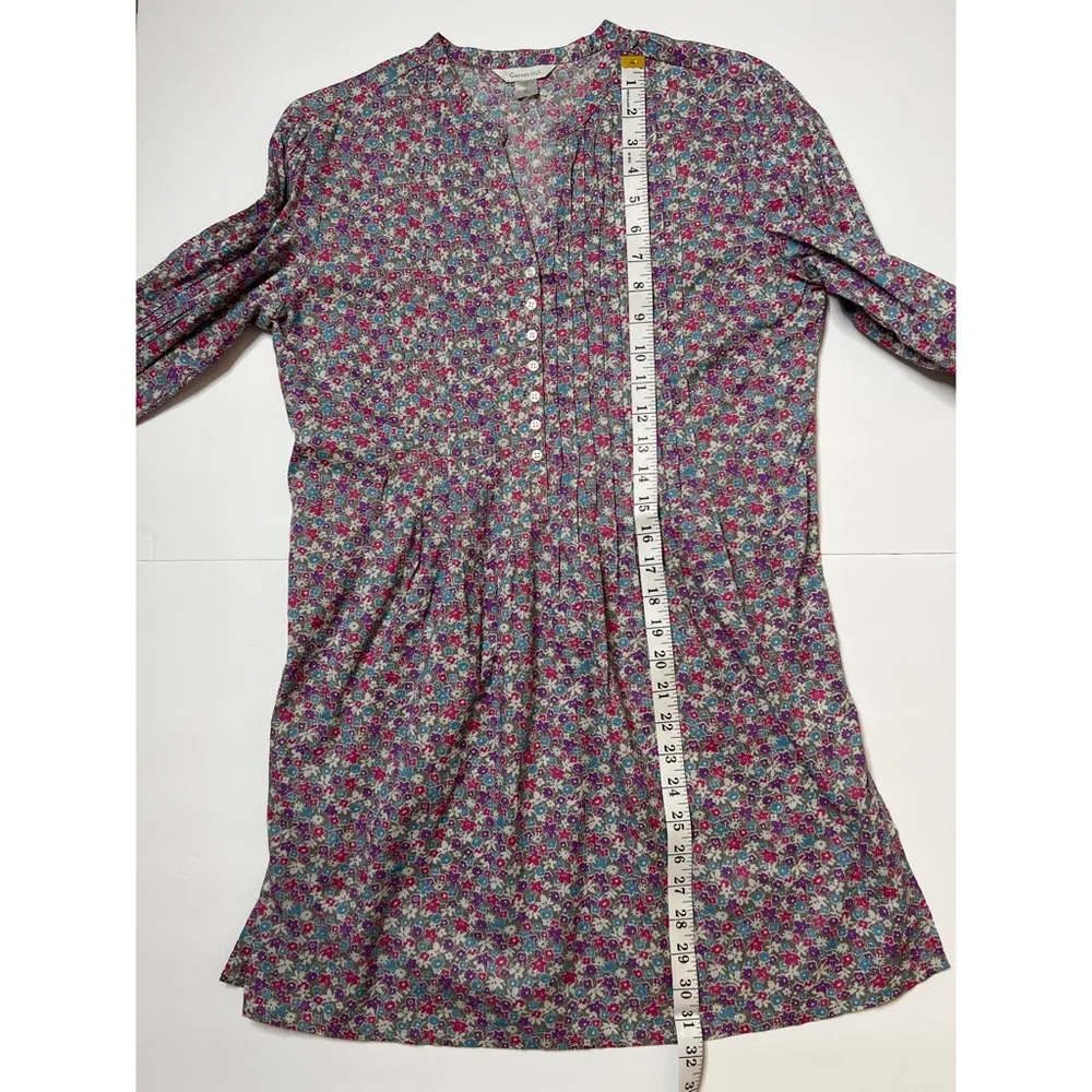 Garnet Hill Magenta/Blue/Purple Floral Pintuck Long Sleeve Tunic Sz 6 - Image 6