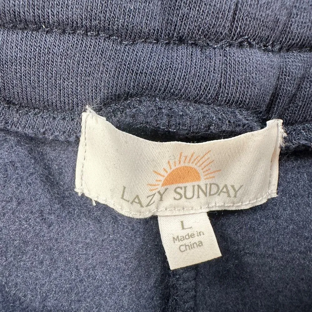 Lazy Sunday New York Sweat Shorts Women's Large Navy Blue Drawstring Fleece - Image 3