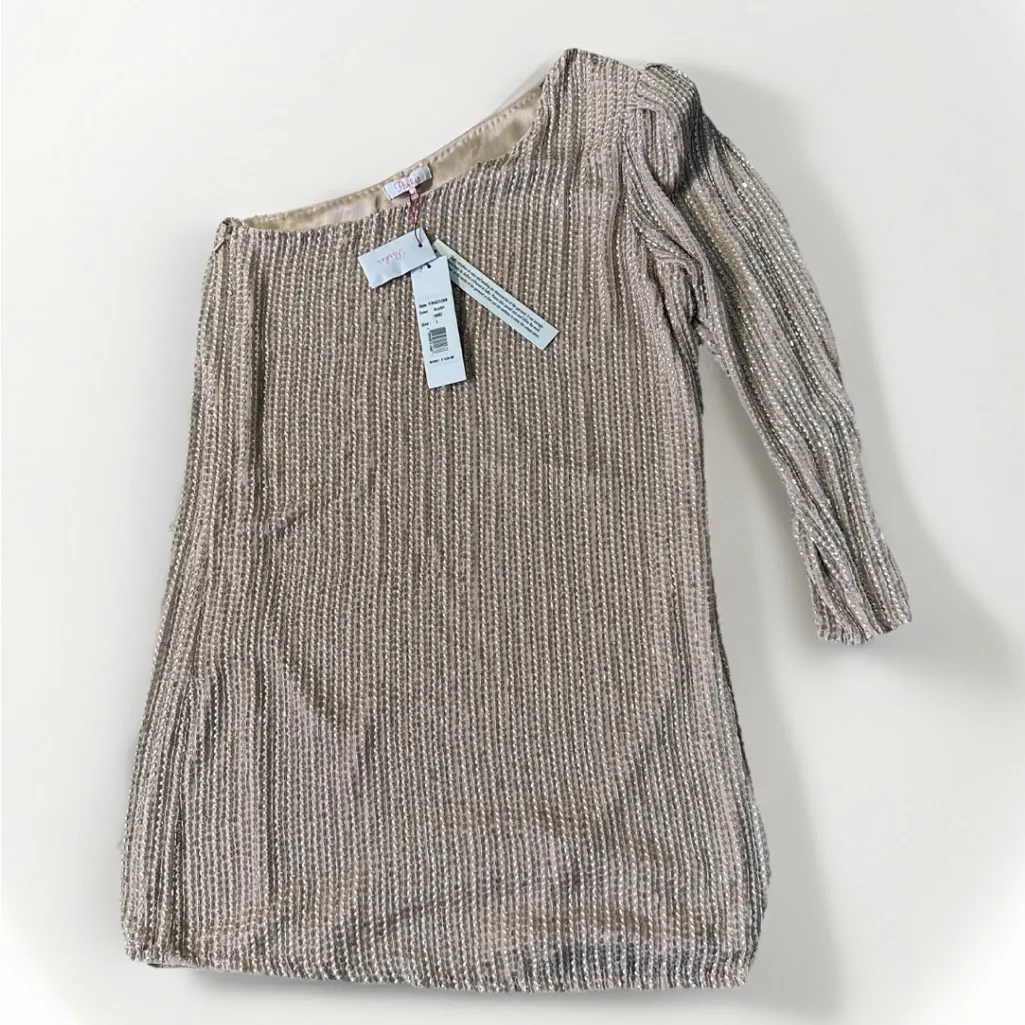 Parker Sequin Beaded‎ Sparklecore One Shoulder Mini Dress Chic Party Cocktail L - Image 2