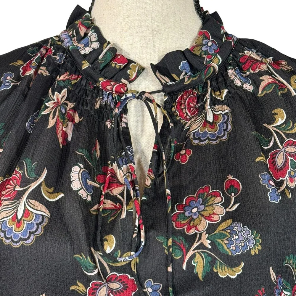 Ann Taylor Medium Top Floral Long Sleeve Keyhole Ruffled V-Neck Lightweight - Image 2