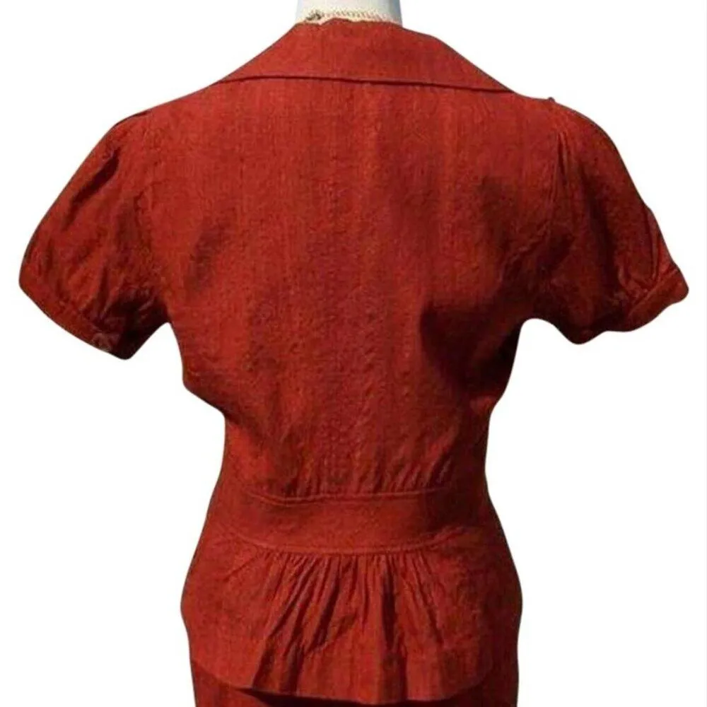 Cache 100% Raw Silk Rust Lined Top Jacket New NWT $148 like Linen Ruched Back - Image 2