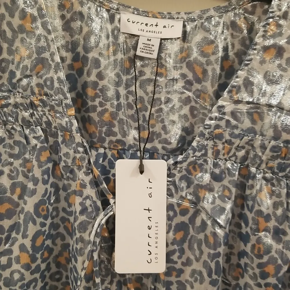 💕CURRENT AIR💕 Metallic Shine Midi Dress Shiny Blue Leopard Print Medium M NWT - Image 13