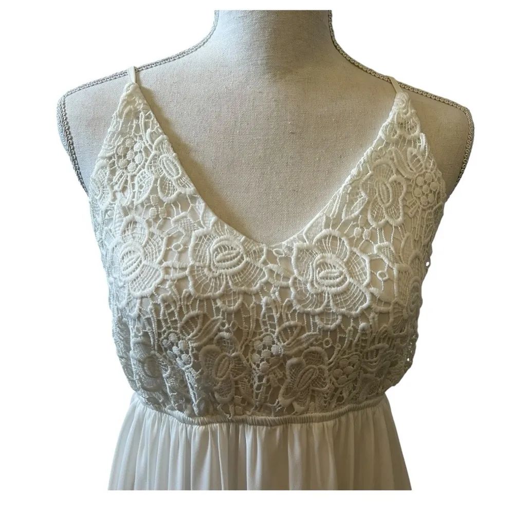 MONTEAU | White Long V-neck Semi-formal Elegant Slip Dress Floor-Length - Image 4