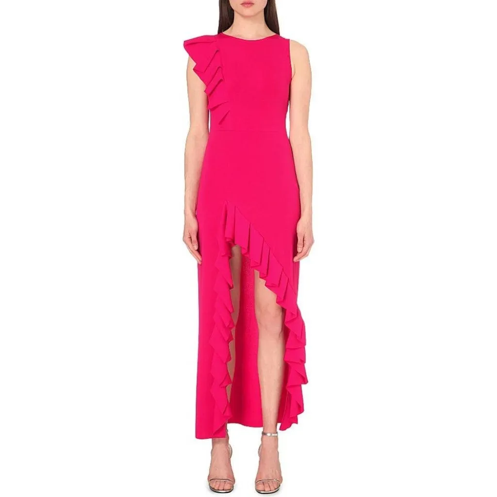 Maje • Romana Stretch-Crepe Maxi Dress gown fuchsia pink ruffle asymmetrical - Image 5