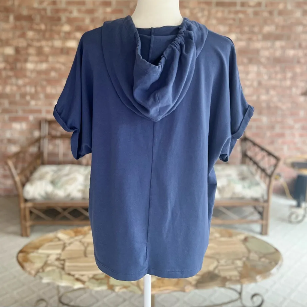 Fresh Produce Sweatshirt Blue Hooded Short Sleeve Terry Cloth Dolman Sleeve M - Image 6
