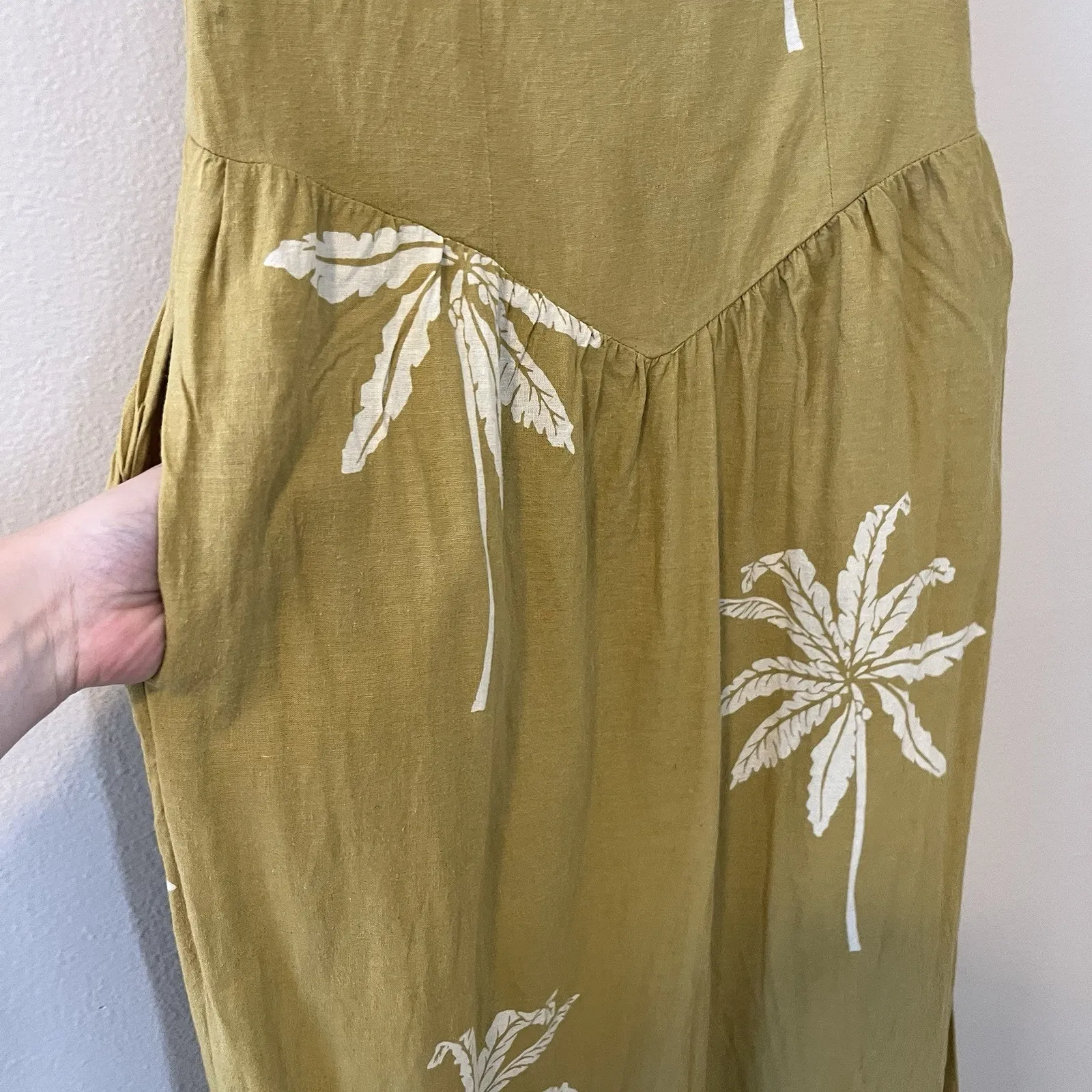 Celandine Dress Anthropologie Drop Waist Chartreuse Linen Beach Palm Resort M - Image 5