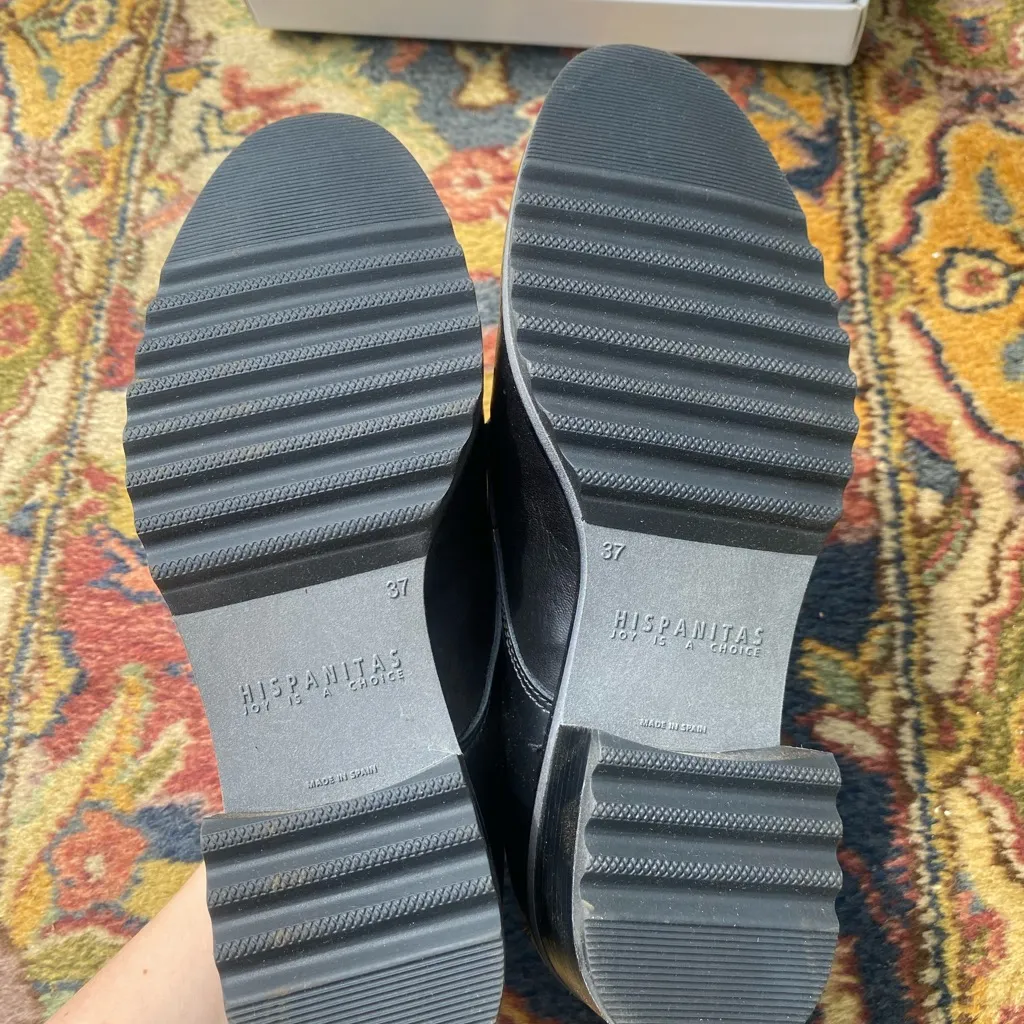 Hispanitas Black Leather Women's Loafers Size 6 - Image 6