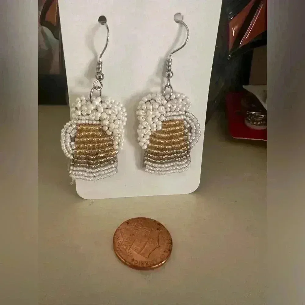 Beer mug beaded glass White - Image 2