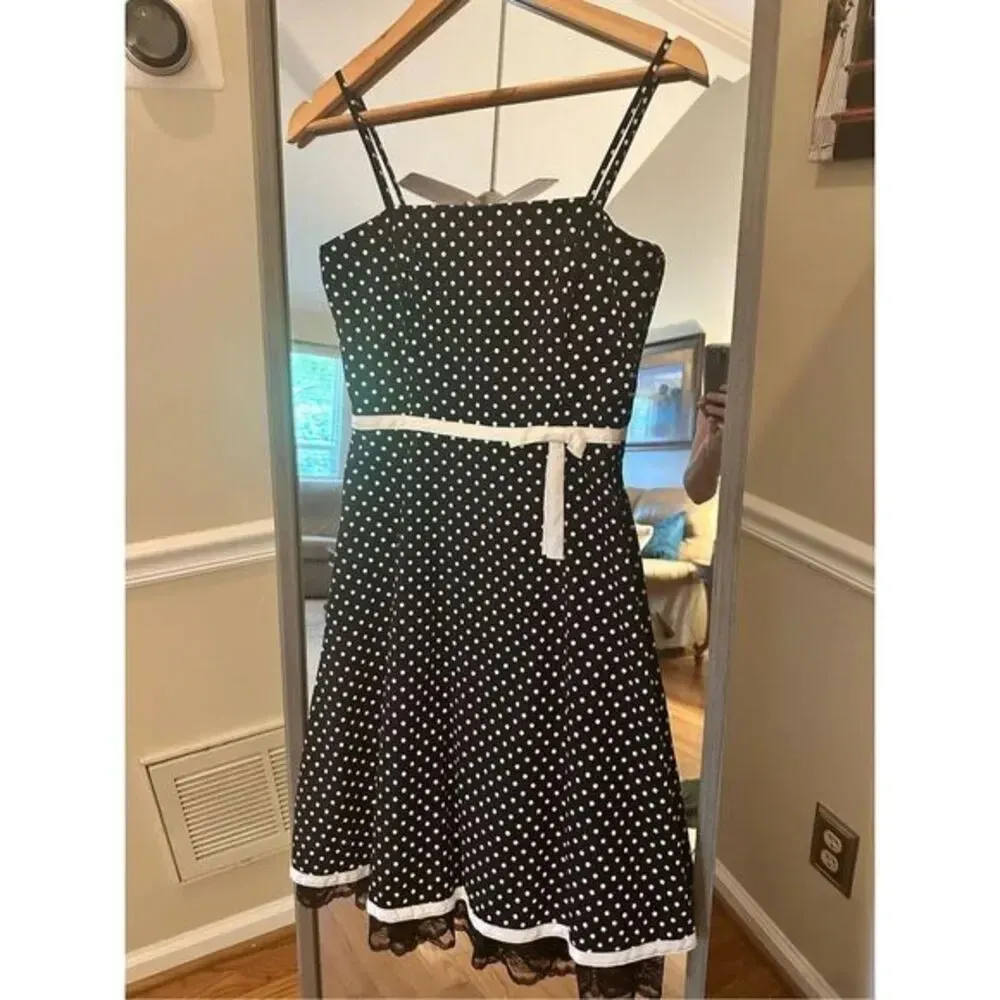 I.N‎ San Francisco Polka Dotted Fit and Flare Dress Size 3 Black/White Black - Image 2