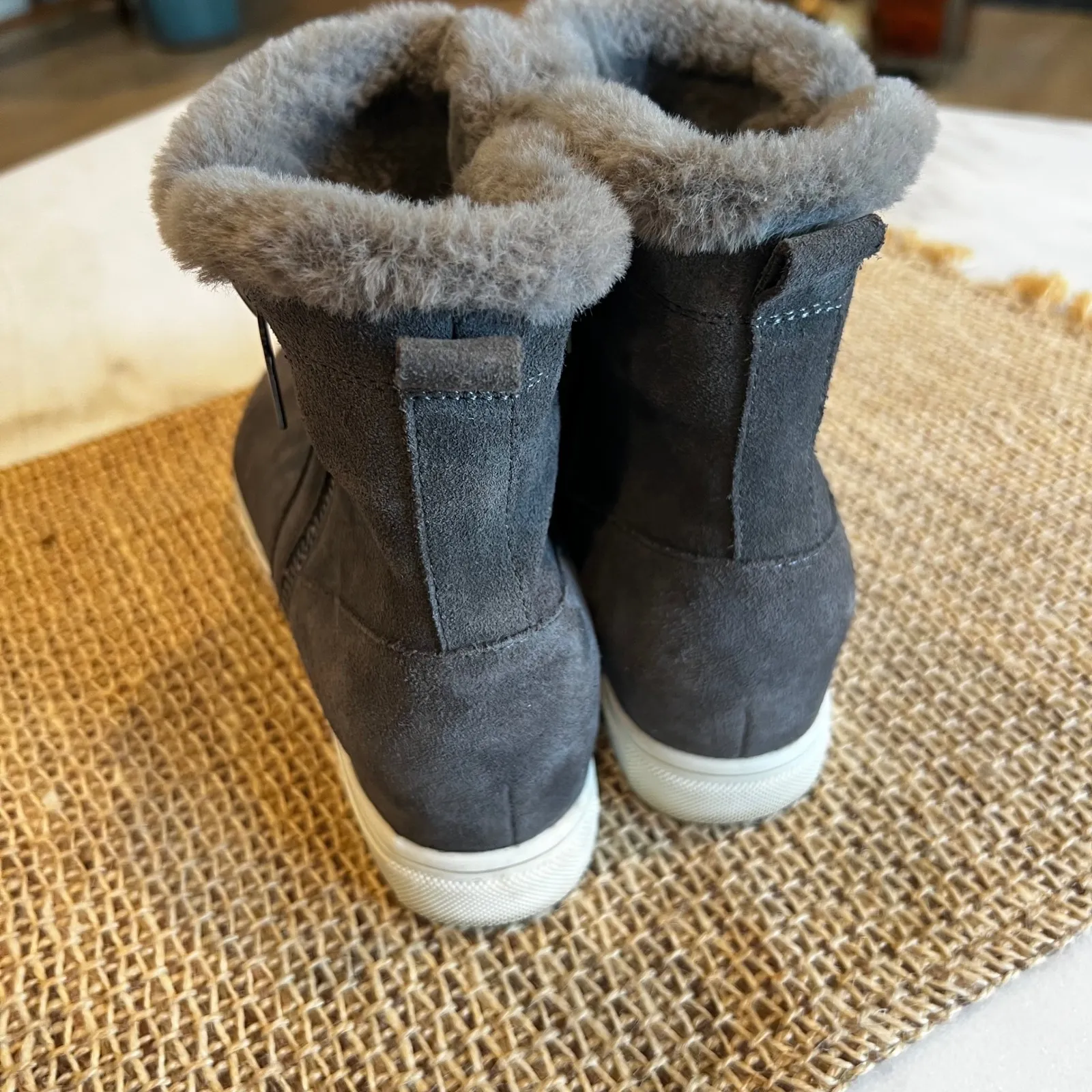 Blondo Gray Suede‎ Waterproof Faux Fur Lined Wedge Ankle Booties - Image 4
