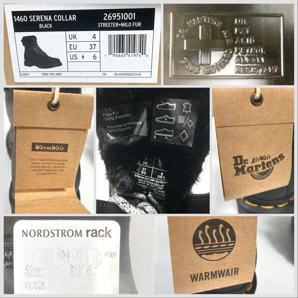 1460 Serena Collar Faux Fur Lined Lace Up Boots Black 37 EU 6 US NEW - Image 15