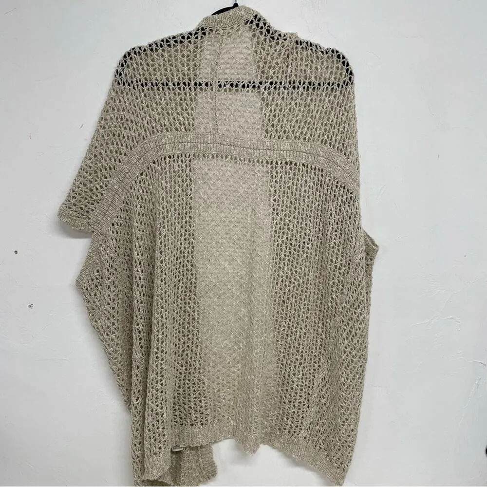 Eileen Fisher Malibu Tan Linen Open Knit Slouchy Cardigan Sweater Womens M Boho - Image 3