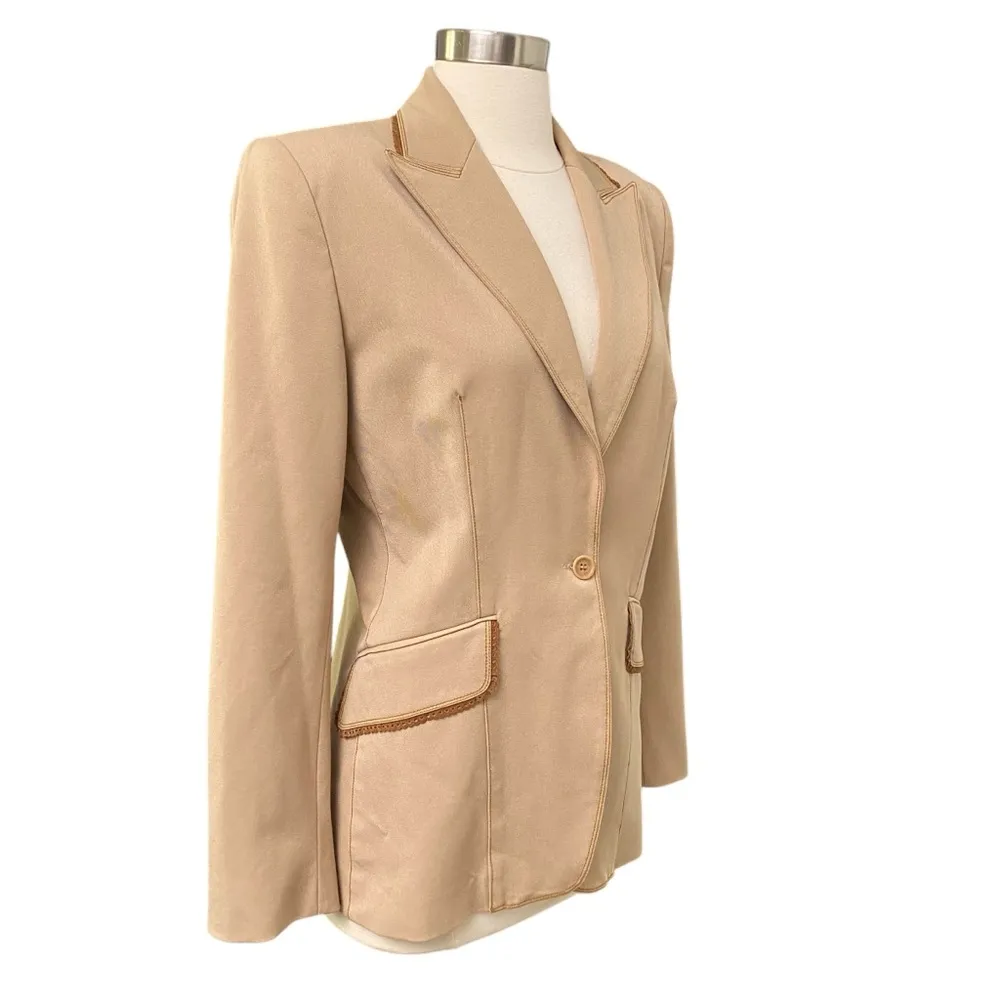 Vertigo Paris Tan Blazer With Contrast Stitching Made In France Size Large - Image 5