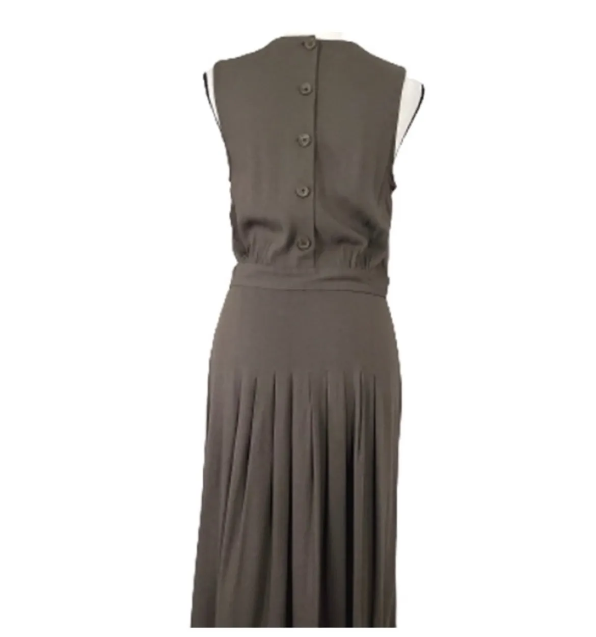 Theory Sleeveless Cinch Waist Pleated Midi Dress Button Back Olive Green 8 - Image 8
