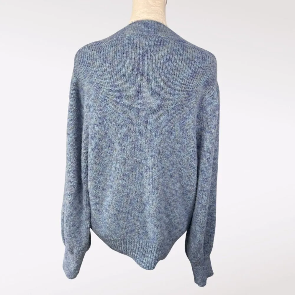 Metallic Knit Sweater Puff Sleeve Blue Size Large - Image 5