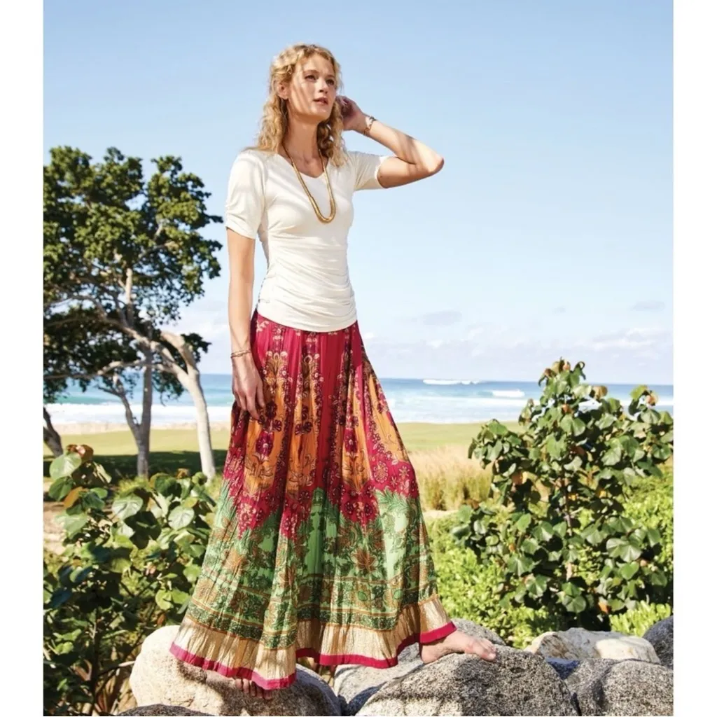 Soft Surroundings Bohemian Exotic Alfonso Del Mar Long Maxi Skirt Size Large - Image 11