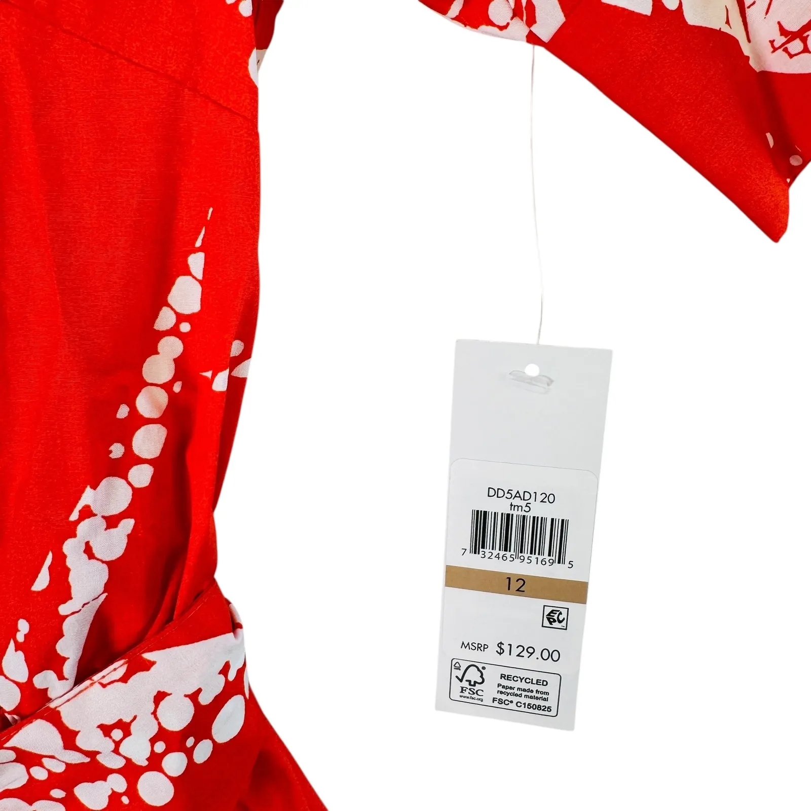 DKNY Shirt Dress Belted A-Line Red White Leaf Print Button Front Tie Waist Sz 12 - Image 10