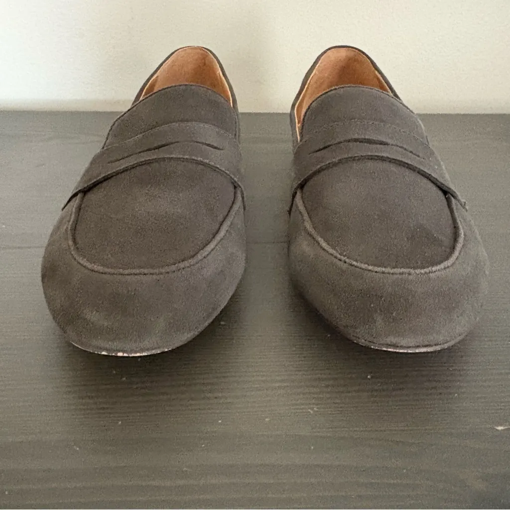 J Crew Factory Suede Penny Loafers Slip On Dark Gray Flats 9.5 - Image 6