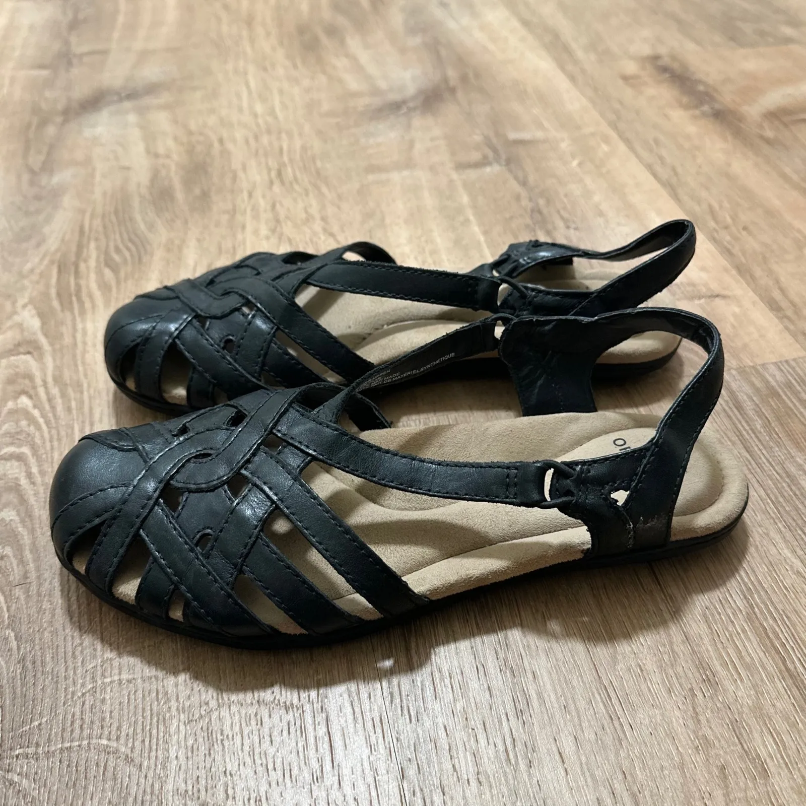 Earth Origins | Belle Brielle Black Leather Woven Slingback Sandals, 6.5M - Image 4