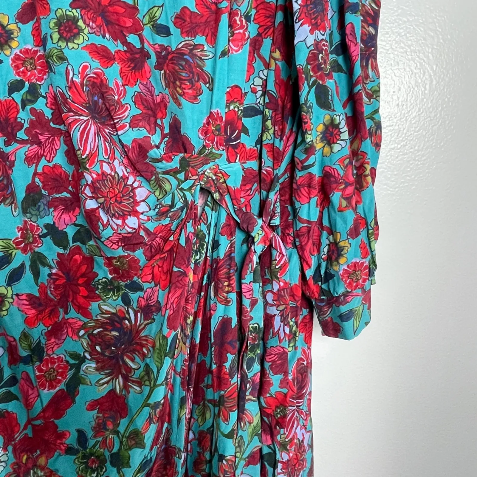 TALBOTS Floral Print Midi Wrap Dress Petite Plus Size 20WP Turquoise NEW Casual - Image 5