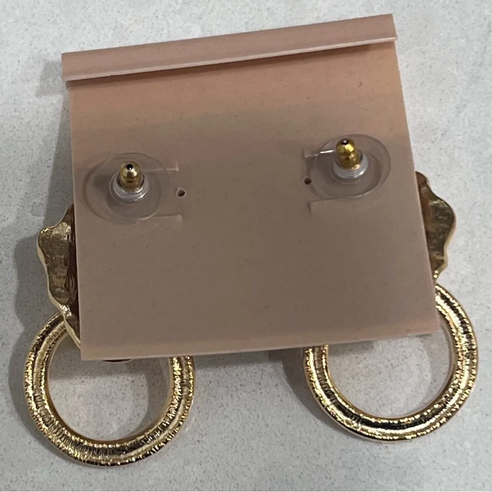 Vintage Kenneth Jay Lane KJL Lion Head Door Knocker Gold Plated Earrings Clip On - Image 3