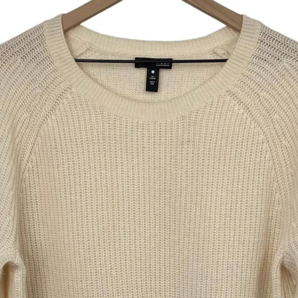 Aqua Cashmere Ribbed Crewneck Pullover Sweater Arm Cut outs Ivory Womens Large - Image 2
