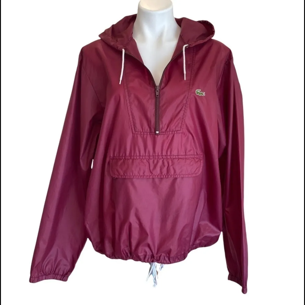 IZOD LACOSTE Vintage Maroon 1/4 Zip Hooded Windbreaker Size M - Image 3