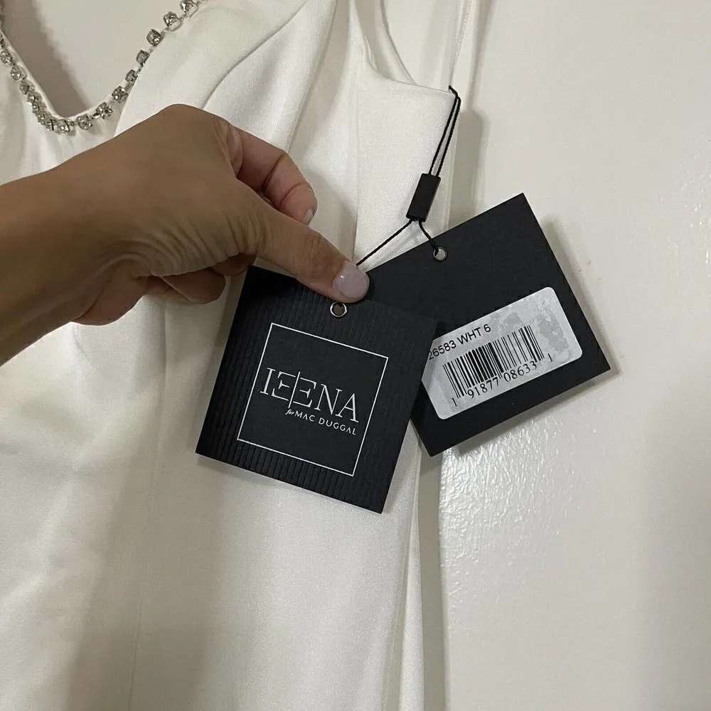 NWT! MAC DUGGAL SLEEVELESS CRYSTAL SCOOP NECKLINE COLUMN White GOWN US-6 26583 - Image 7