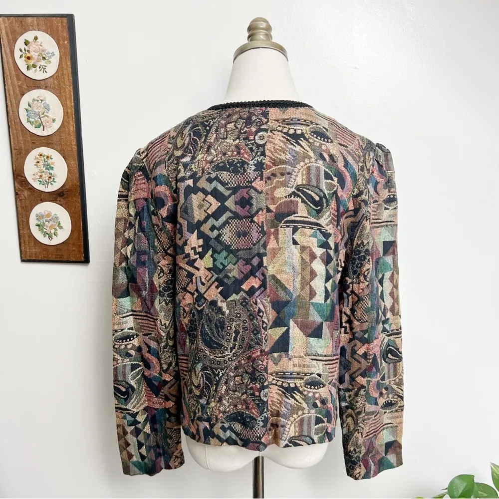 Vintage Woven Tapestry Open Blazer Jacket size 12 - Image 7