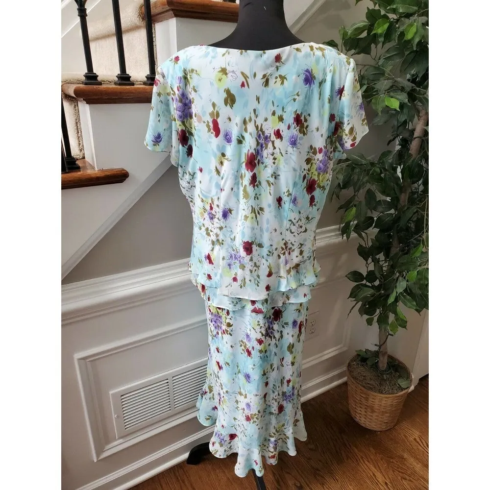 VTG J.B.S Multicolor Floral Polyester Short Sleeve V - Image 7