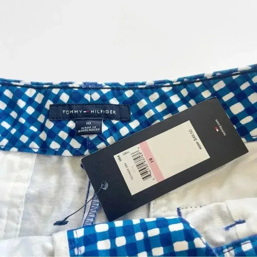 Tommy Hilfiger Chino Cotton Shorts Blue White Checker Print Size 10 NWT 5” - Image 3