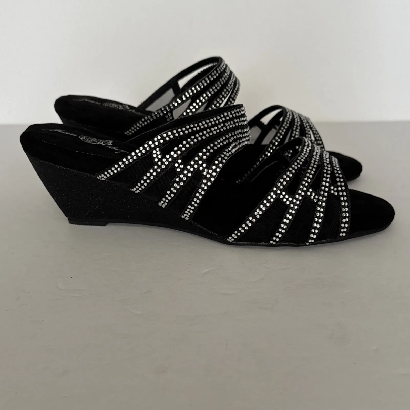 Joan Boyce‎ Heels Rhinestone Glitter Heel Slide Neutral Party Casual Size 8 Wide Black - Image 6