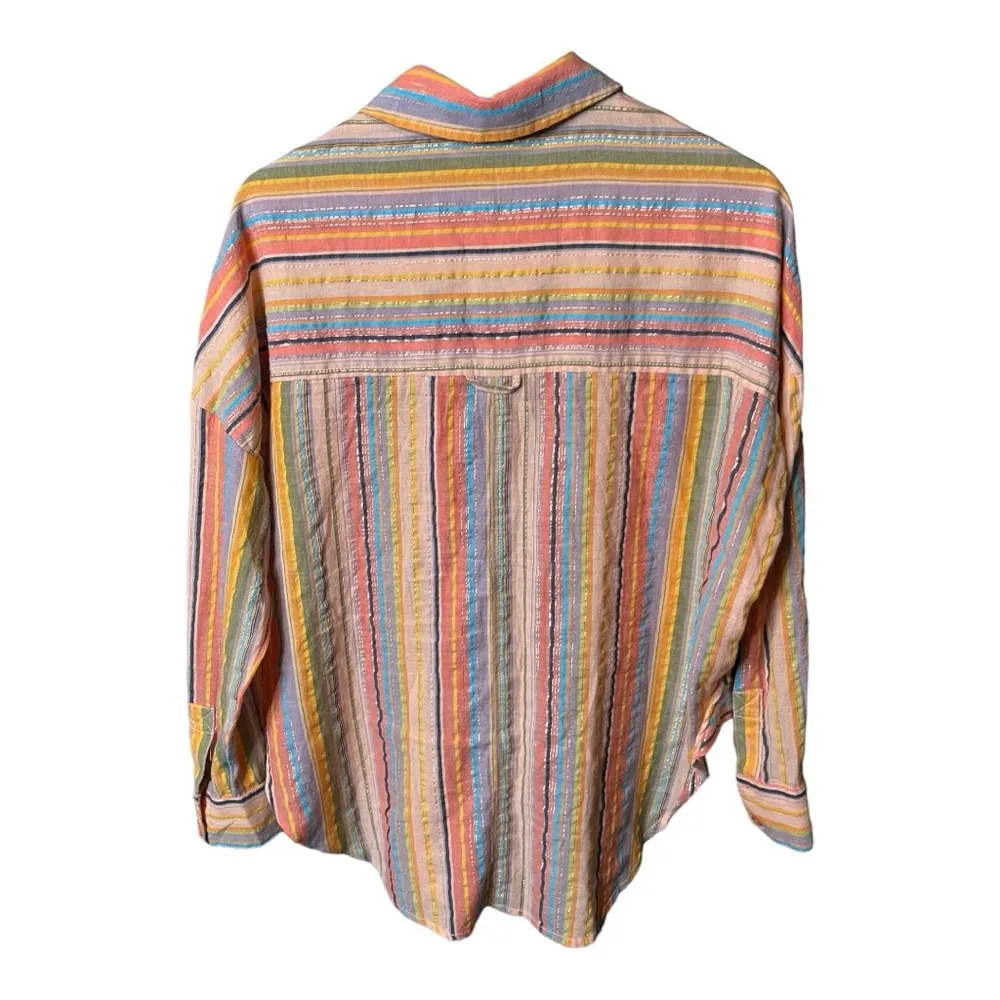Pilcro Peach Multicolor Sparkle Stripe Long Sleeve Button down Shirt Size XS - Image 9