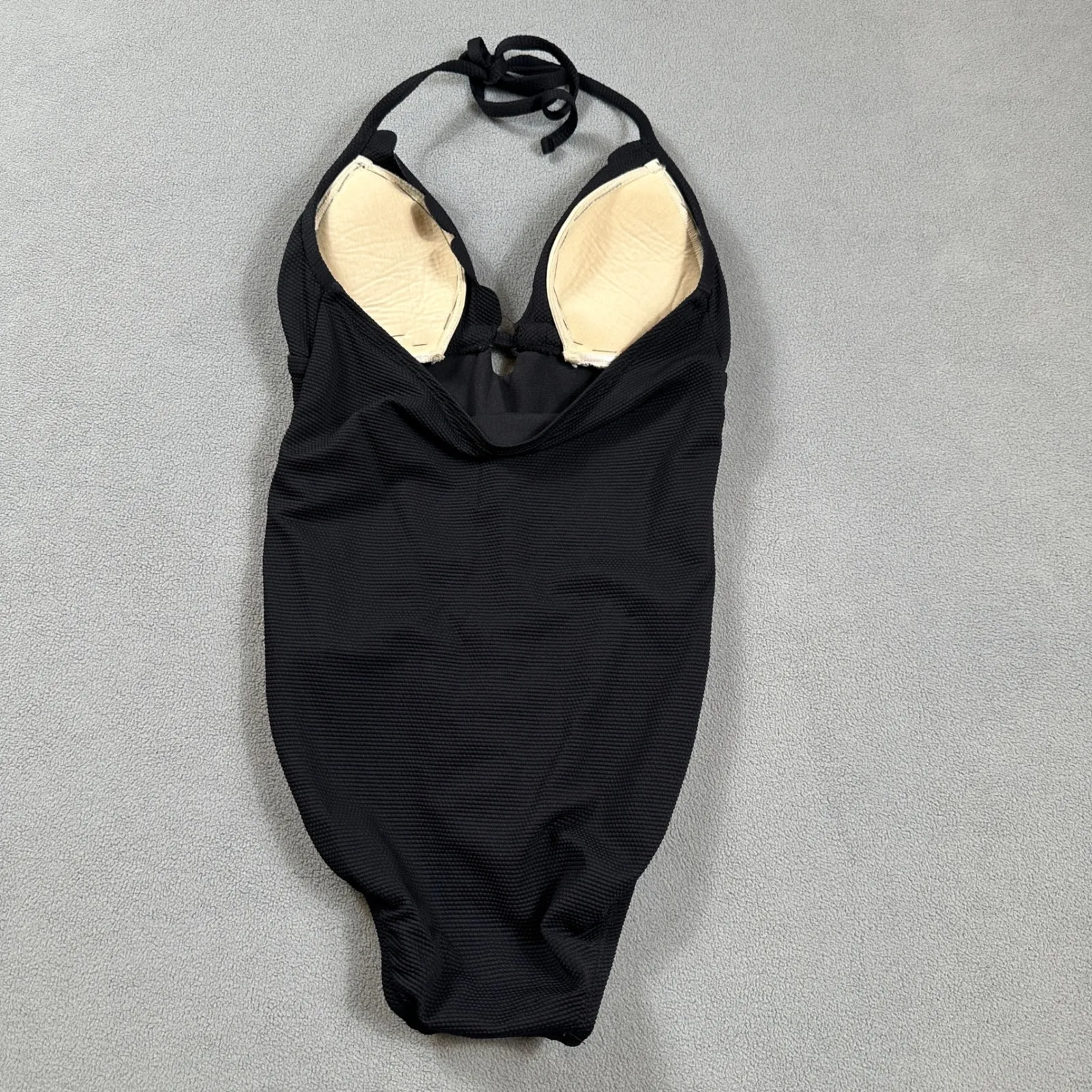 Time and Tru One Piece Swimsuit Womens S 4/6 Black Textured Halter Ring Detail - Image 2