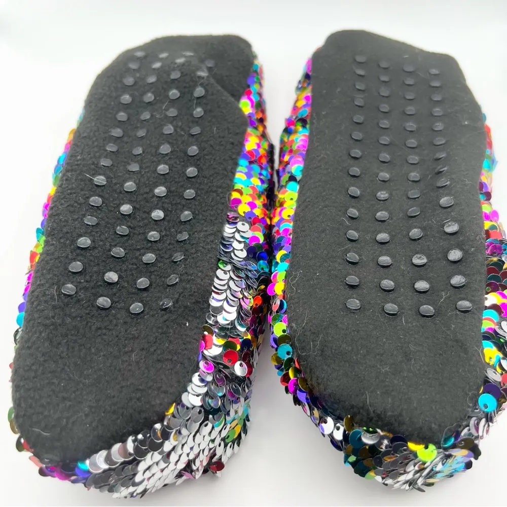 Rainbow Sequin Faux Sherpa Lined Slippers Size 5 Small - Image 4