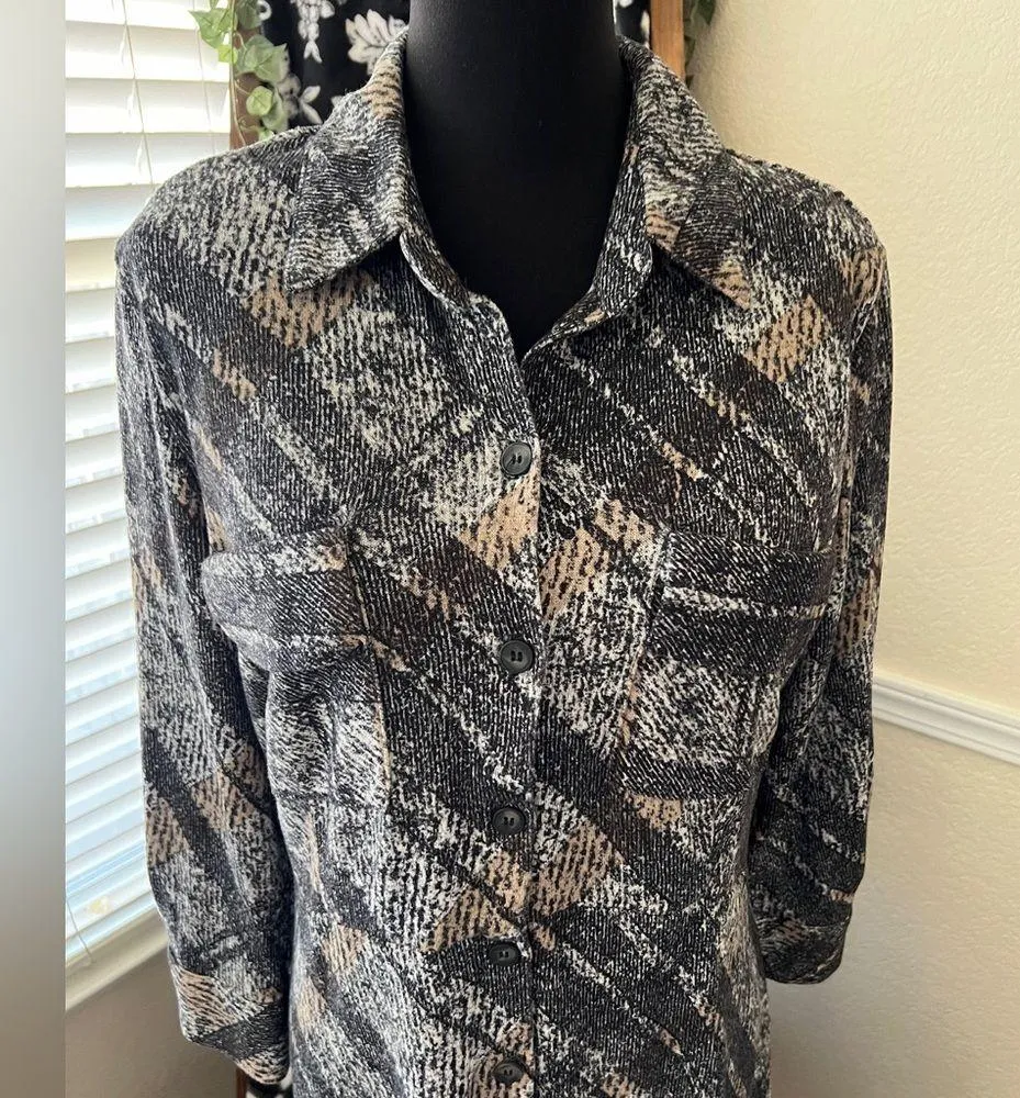 Sandra Darren Dress Long Button Collared Academia Preppy Pockets Gingham Plaid - Image 4