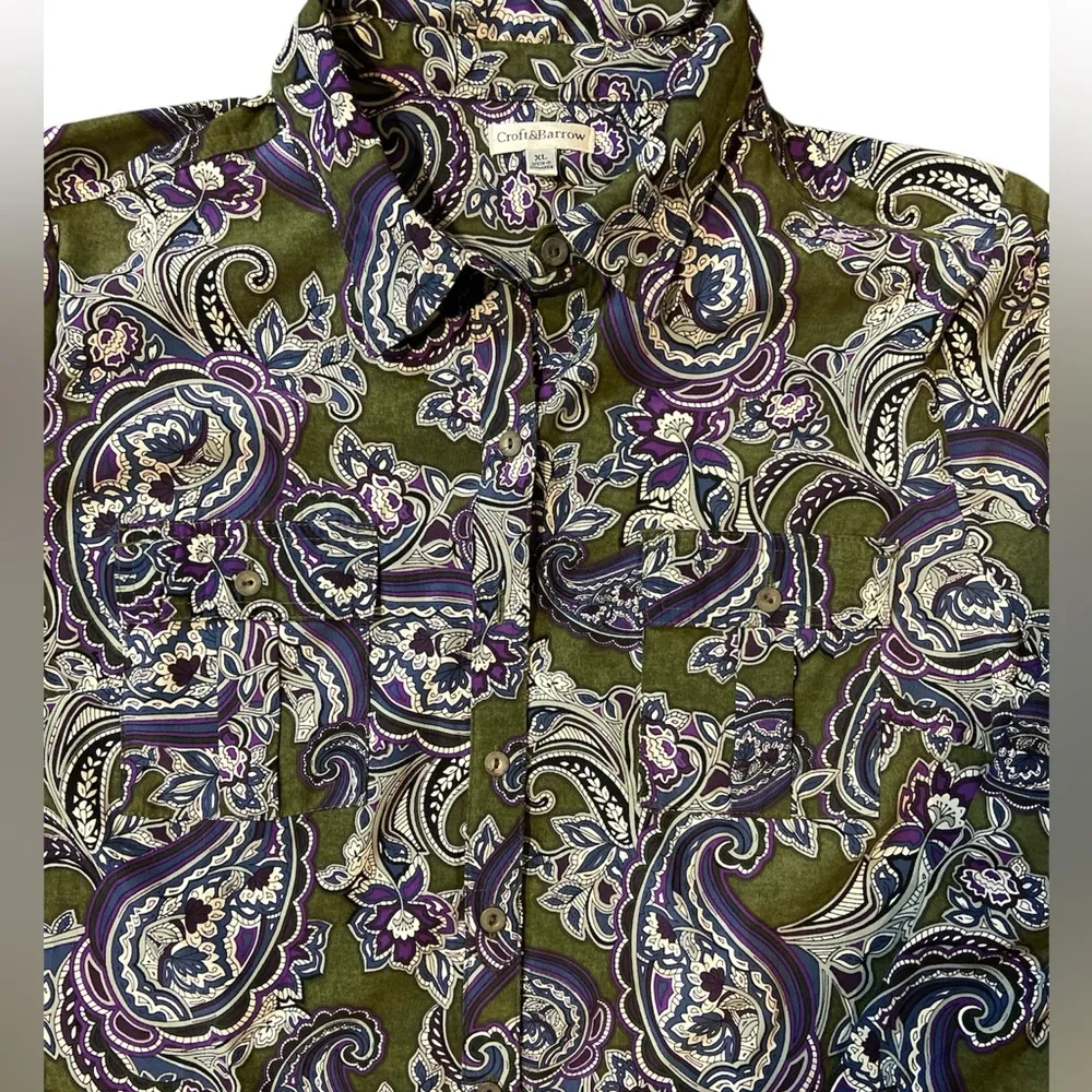XL women’s olive green purple blue blouse paisley - Image 2
