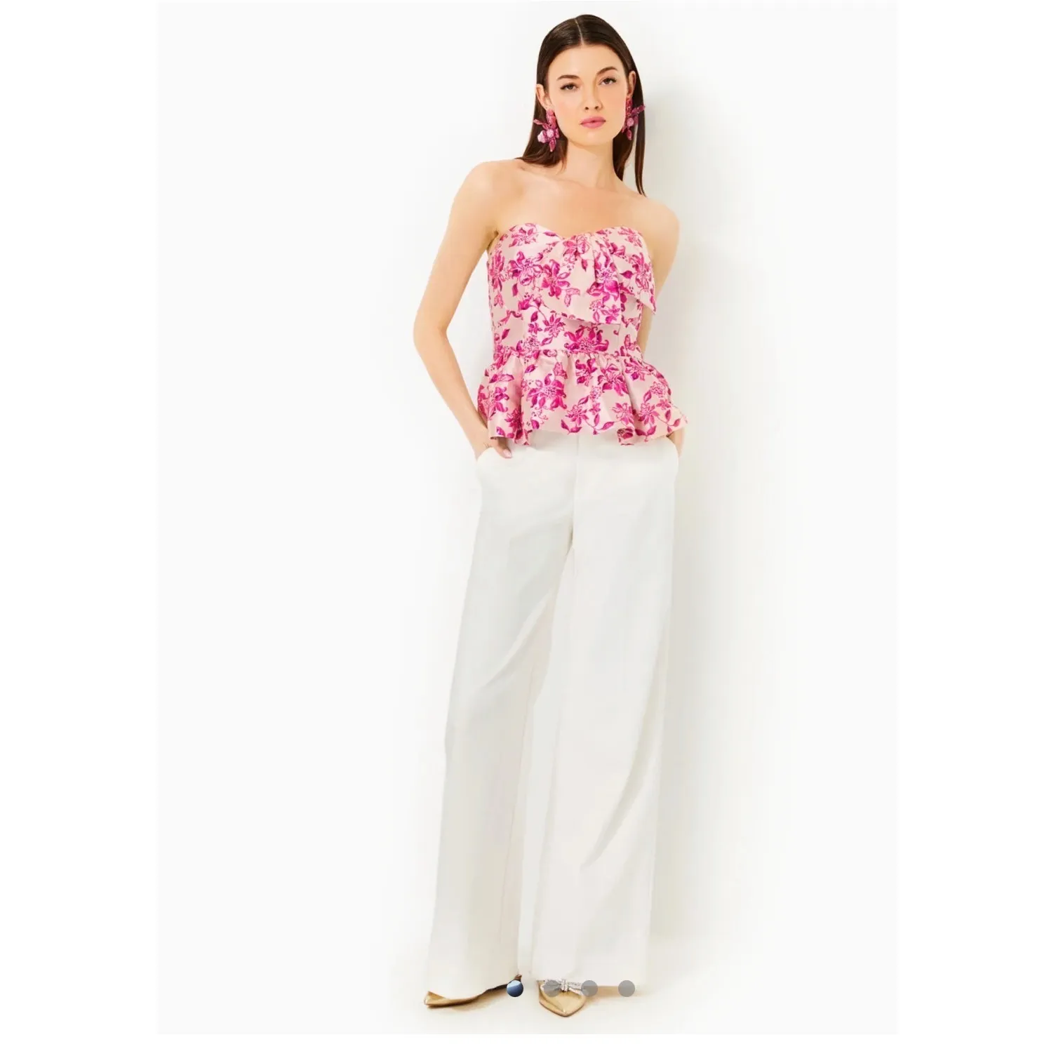 Lilly Pulitzer Kataleya Top Size 16 Passion Fruit Pink NEW Floral Bow Peplum - Image 11