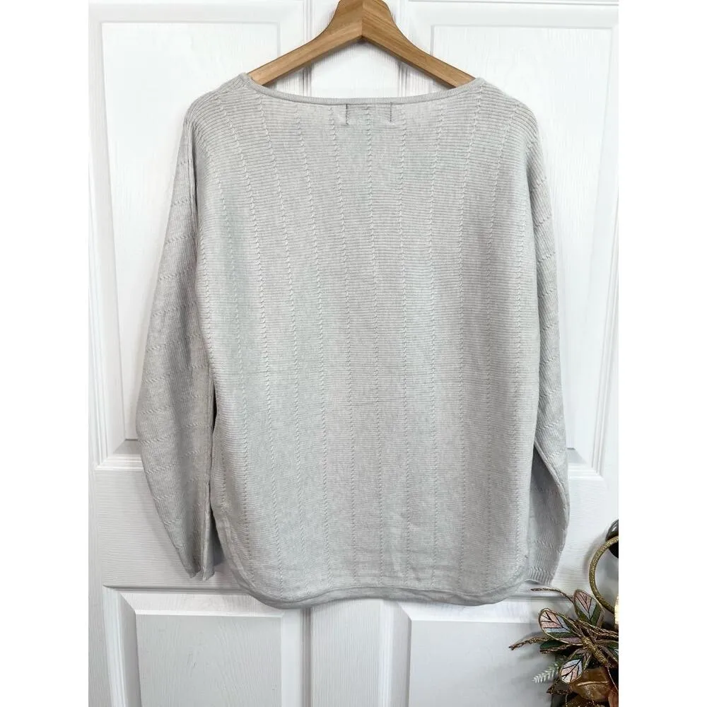 PREMISE Womens Size S Aluminum Heather Textured Knit Sweater Top Curved Hem Cozy - Image 2