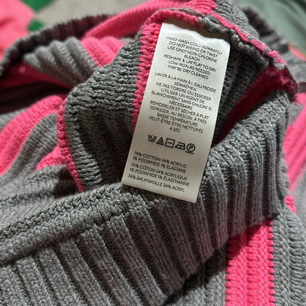 NWOT Free People Links Pullover XS Pink Gray Striped Sweater Rib Knit Oversized - Image 5