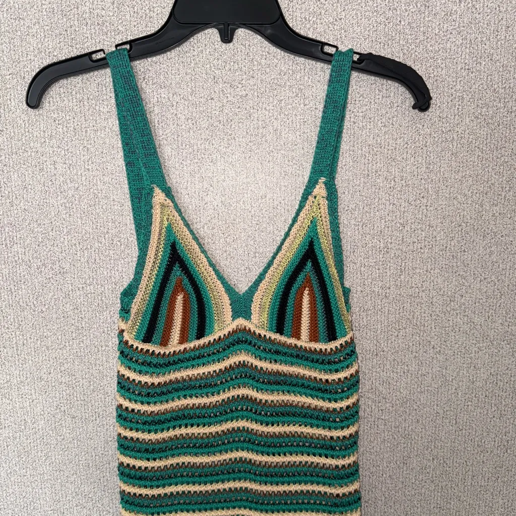 Striped Crochet Womens Size Small Knit‎ Midi Retro Colorful Dress Green - Image 3