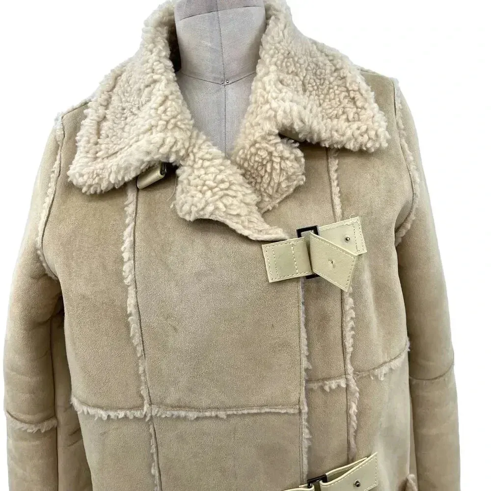 Moon River Borg Lined Duffle‎ Coat Faux Suede Sherpa Penny Lane Size Medium - Image 4