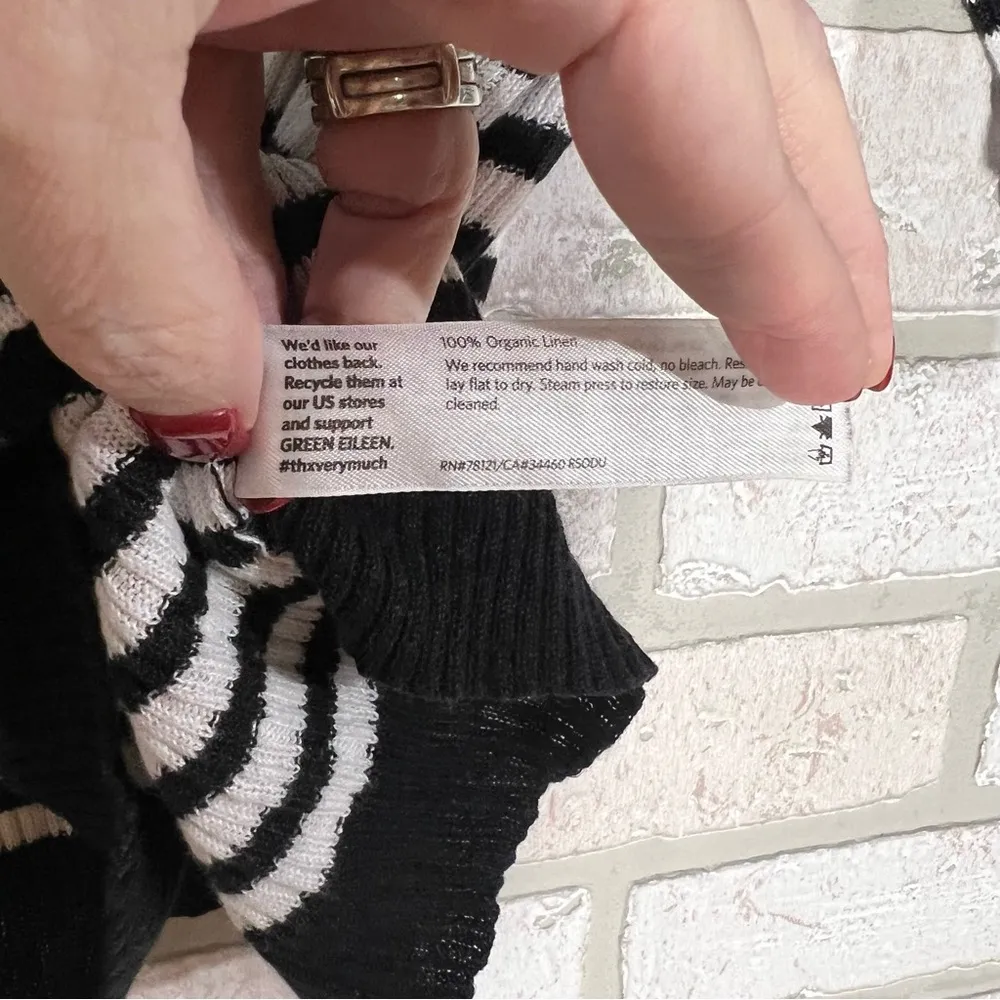 Eileen Fisher Rib Striped Organic Linen Boxy Short Sleeve Sweater Size XXS - Image 12