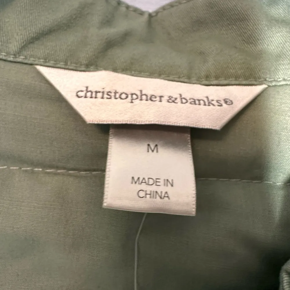 New Christopher & Banks Jacket Sage Green Quilted Snap Barn Coat Pockets Cotton - Image 6