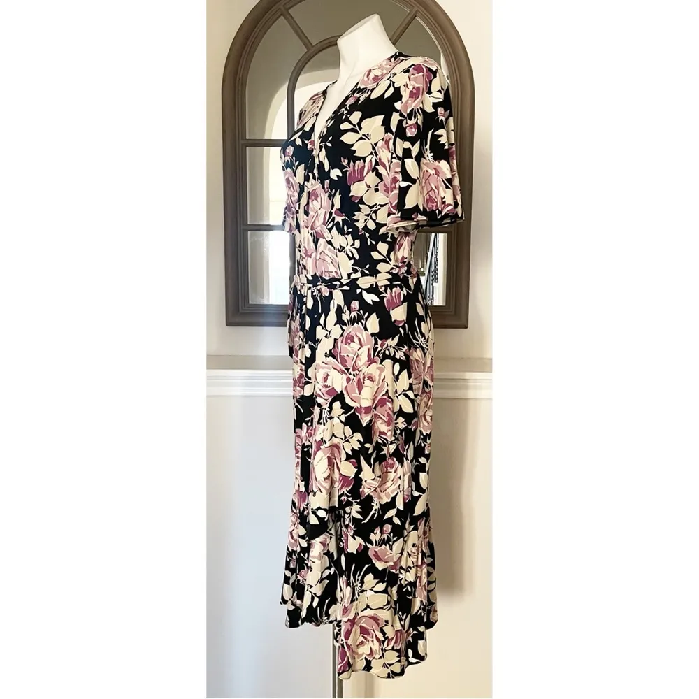 NEW Lauren Ralph Lauren Floral Belted Jersey Dress Size 16 EXCELLENT Retail $338 Black - Image 6