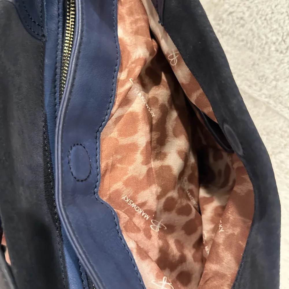 Timeless B Makowsky Giamma00 Blue Suede Leather Hobo Shoulder Handbag Purse - Image 6