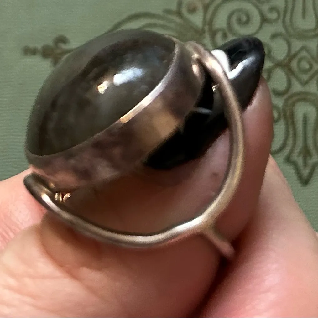 Sterling Silver Ring with huge LABRADORITE cab Black Size 8 - Image 3