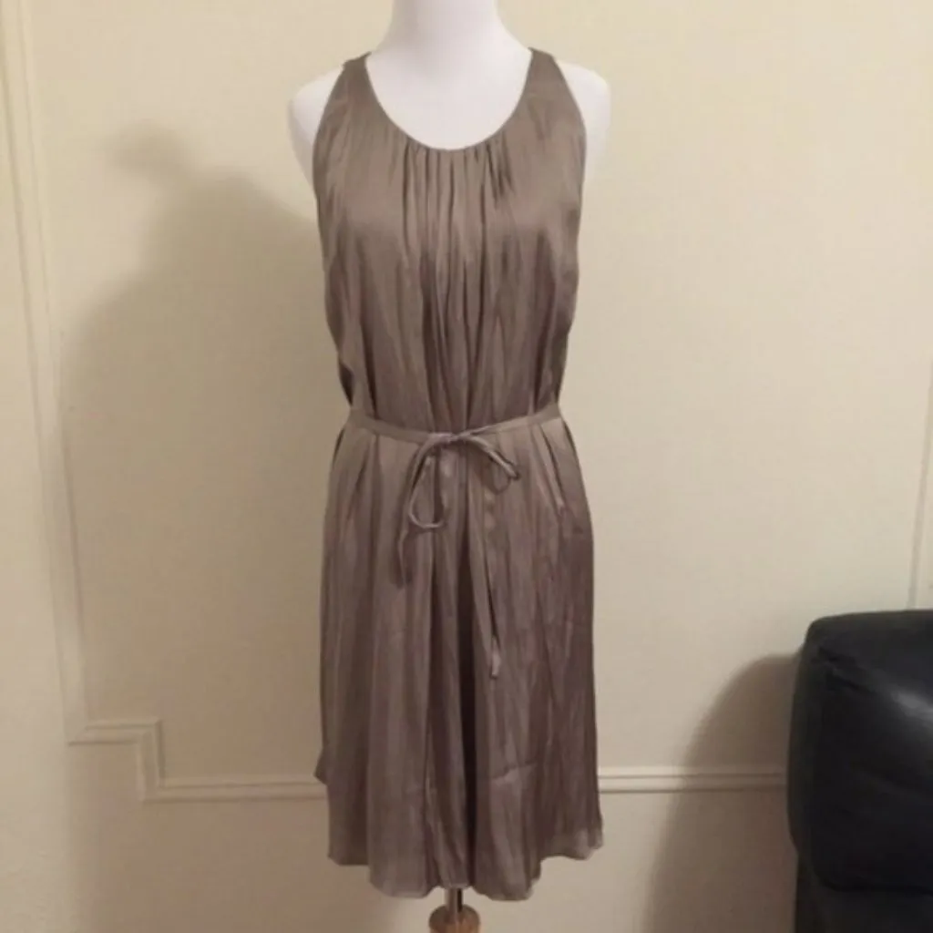 Rebecca‎ Minkoff Dress Large Satin Pleated Belted Sleeveless Above Knee - Image 3