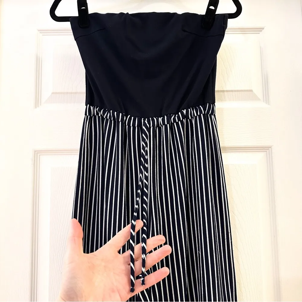 Shop 17 Strapless Wide leg Jumpsuit Striped Navy Blue White sz Small - Image 3